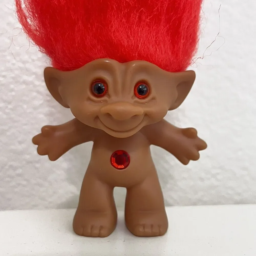 Vintage Ace Novelty Treasure Troll Doll Orange Hair Circle Wishstone 7